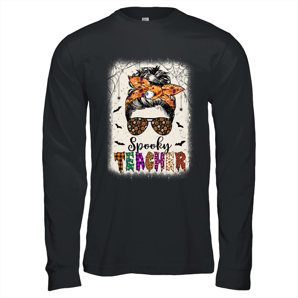 Spooky Teacher Halloween Messy Bun Bleached Teachers Women Shirt & Hoodie | siriusteestore