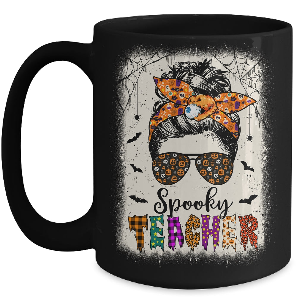 Spooky Teacher Halloween Messy Bun Bleached Teachers Women Mug | siriusteestore