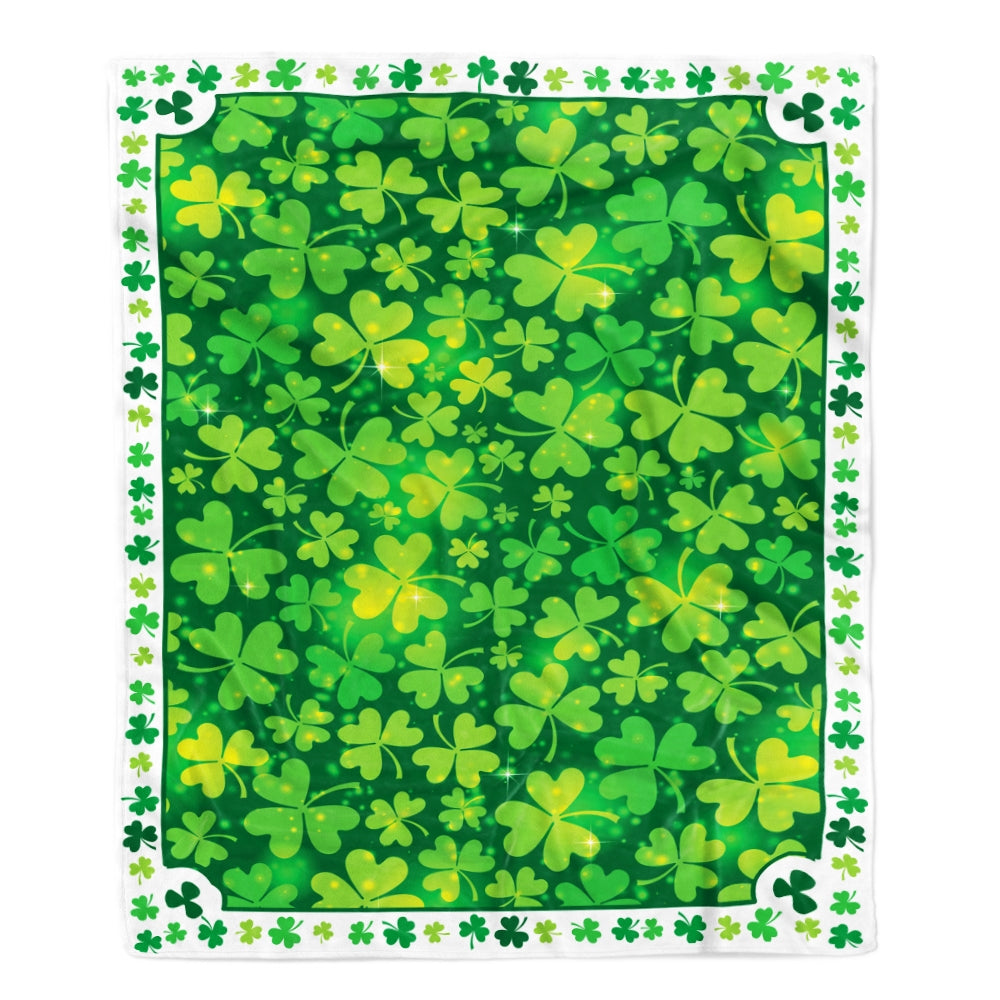 St Patrick Green Clover Fleece Blanket | siriusteestore