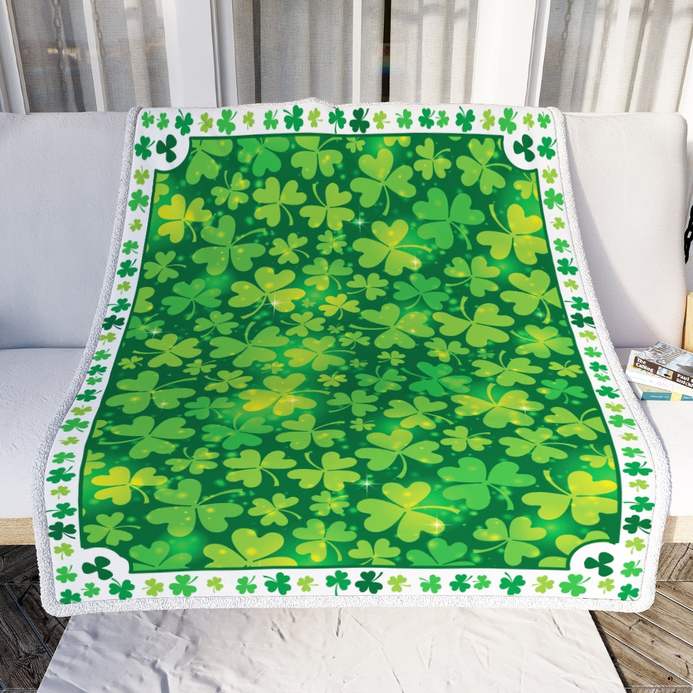 St Patrick Green Clover Fleece Blanket | siriusteestore