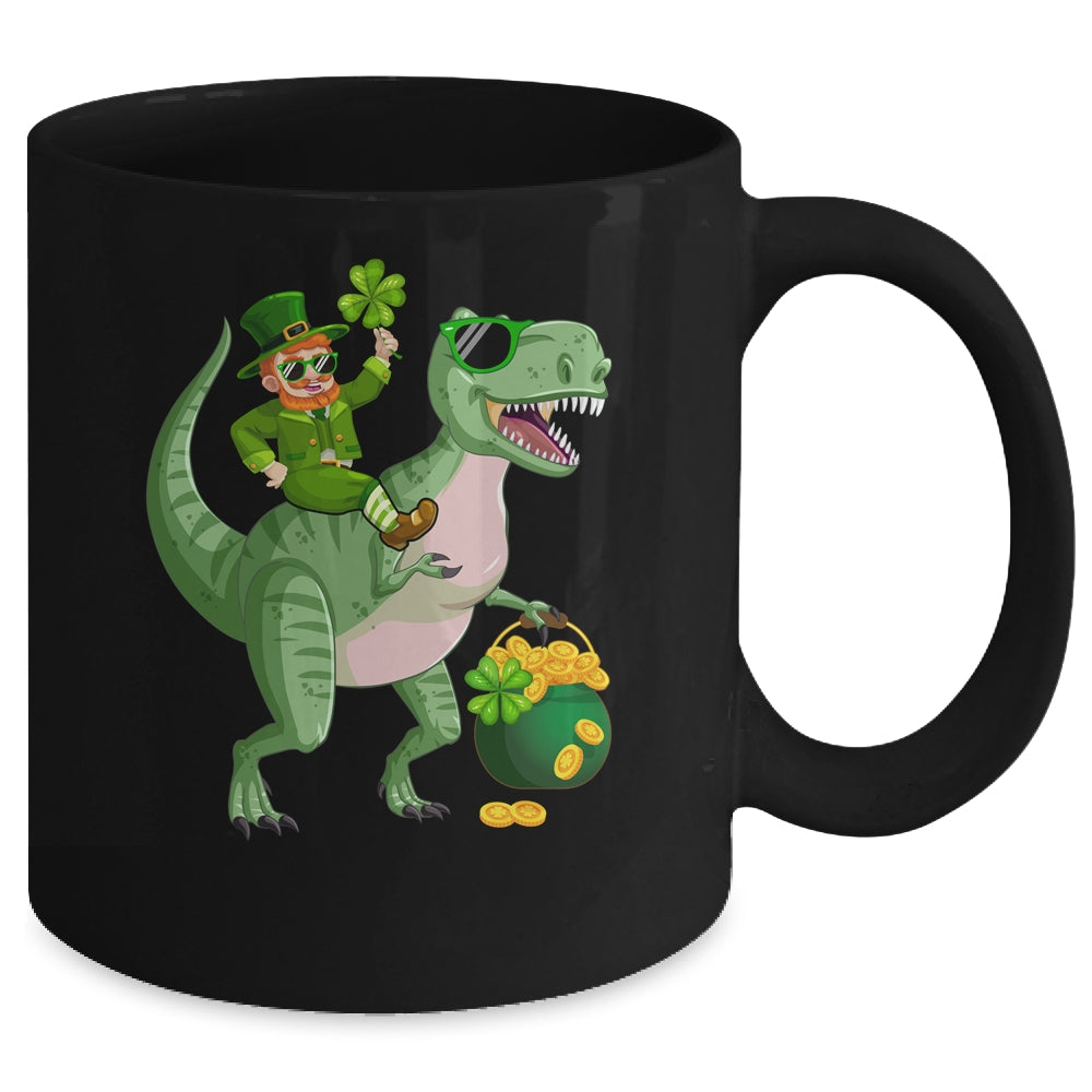 St Patricks Day Leprechaun Riding T Rex Funny Dino Boys Mug | siriusteestore