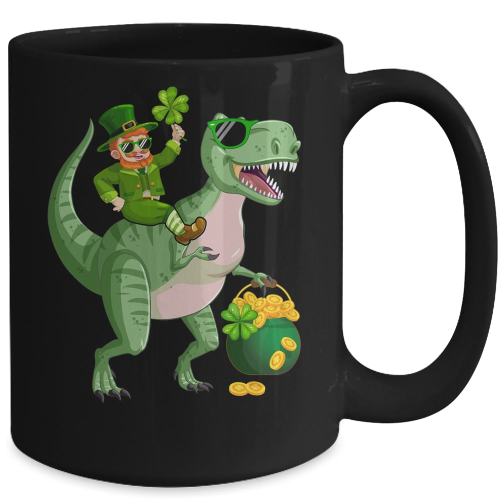 St Patricks Day Leprechaun Riding T Rex Funny Dino Boys Mug | siriusteestore