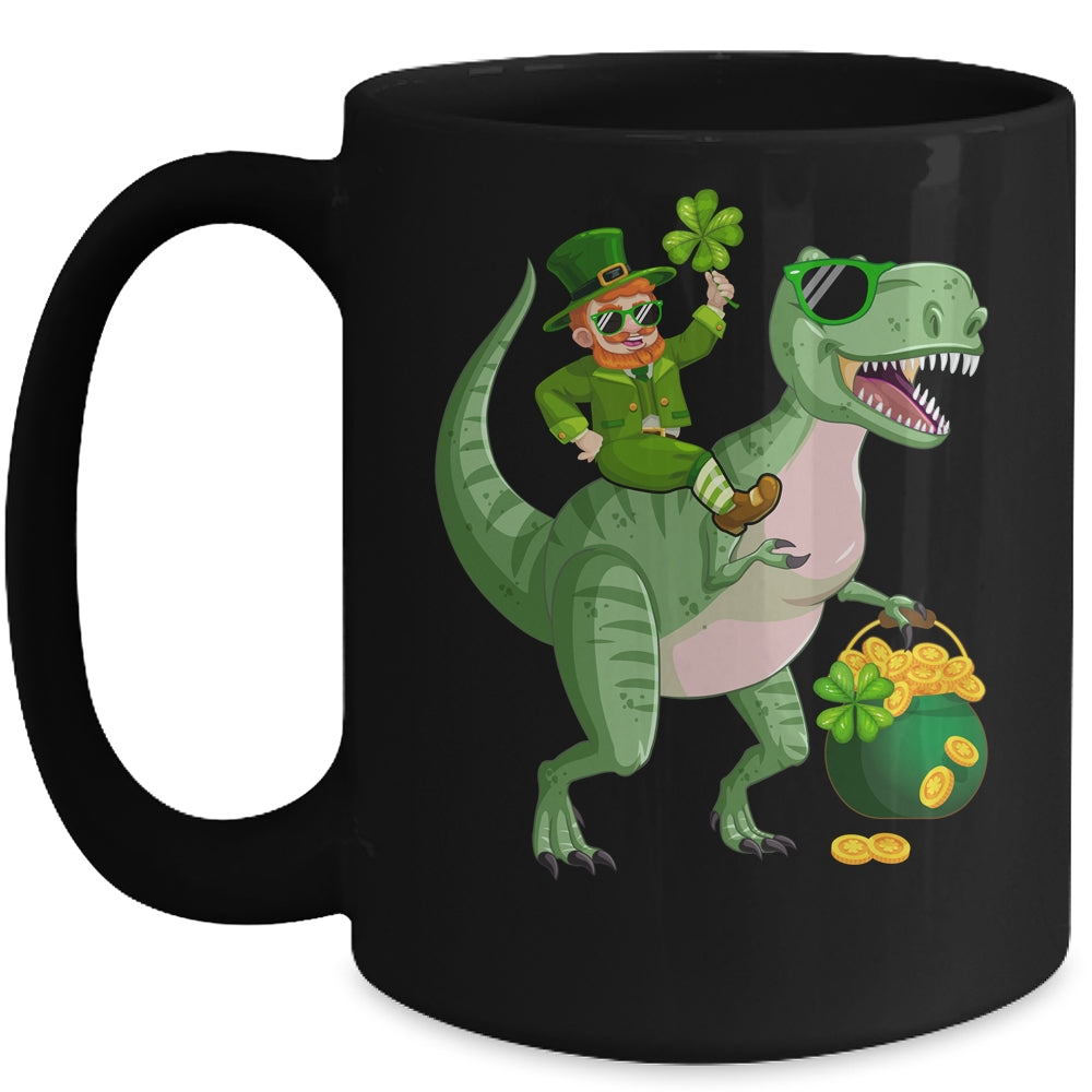 St Patricks Day Leprechaun Riding T Rex Funny Dino Boys Mug | siriusteestore