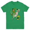 St Patricks Day Leprechaun Riding T Rex Funny Dino Boys Youth Shirt | siriusteestore