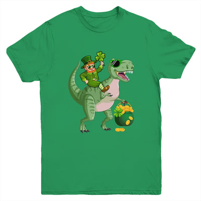 St Patricks Day Leprechaun Riding T Rex Funny Dino Boys Youth Shirt | siriusteestore