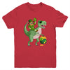 St Patricks Day Leprechaun Riding T Rex Funny Dino Boys Youth Shirt | siriusteestore