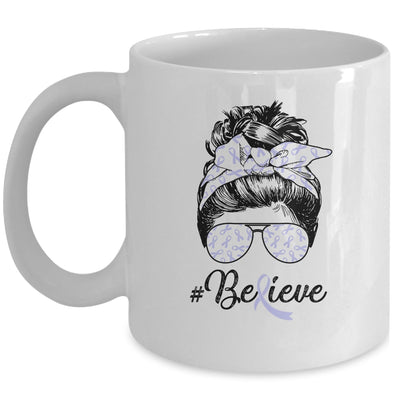 Stomach Cancer Awareness Messy Bun Warrior Believe Mug | siriusteestore