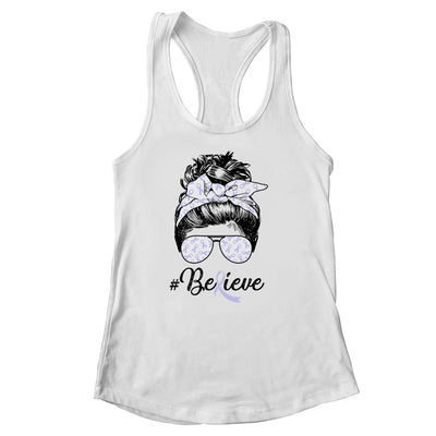 Stomach Cancer Awareness Messy Bun Warrior Believe Shirt & Tank Top | siriusteestore