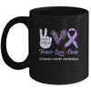 Stomach Cancer Awareness Peace Love Cure Leopard Mug | siriusteestore