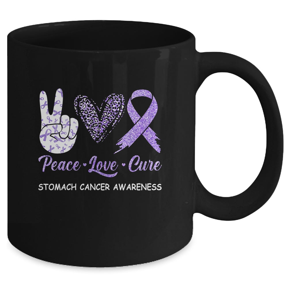 Stomach Cancer Awareness Peace Love Cure Leopard Mug | siriusteestore