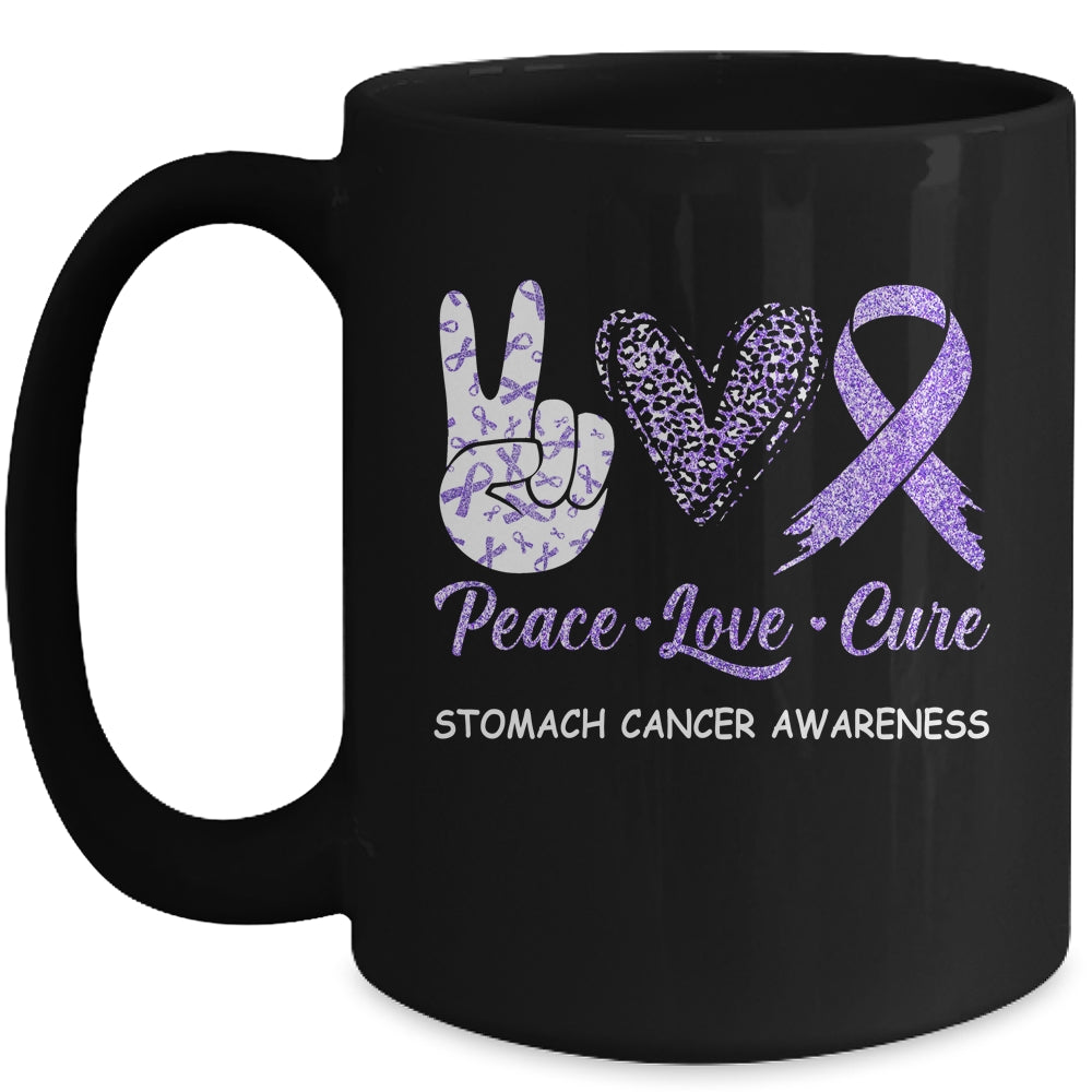 Stomach Cancer Awareness Peace Love Cure Leopard Mug | siriusteestore