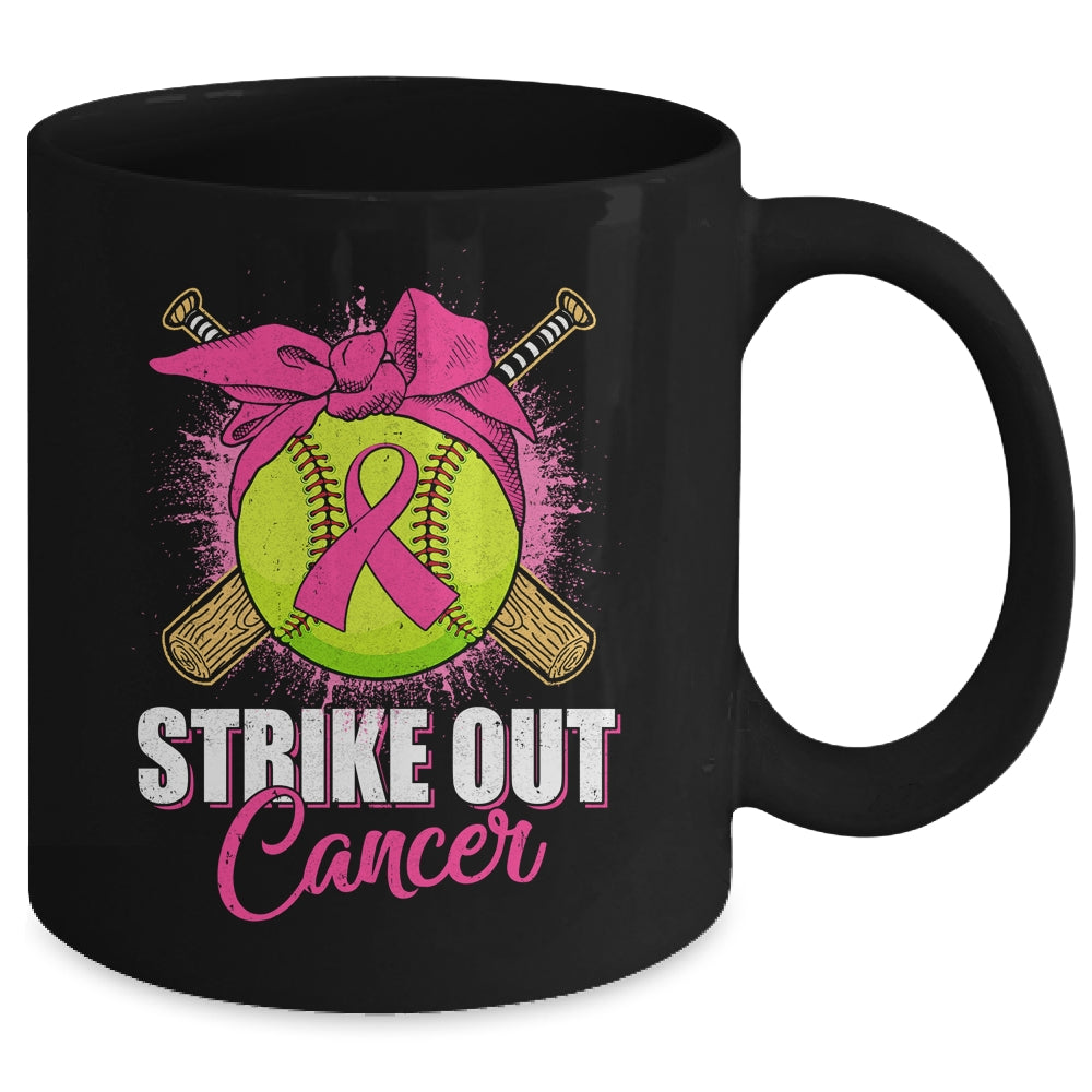 Strike Out Breast Cancer Awareness Softball Pink Ribbon Mug | siriusteestore