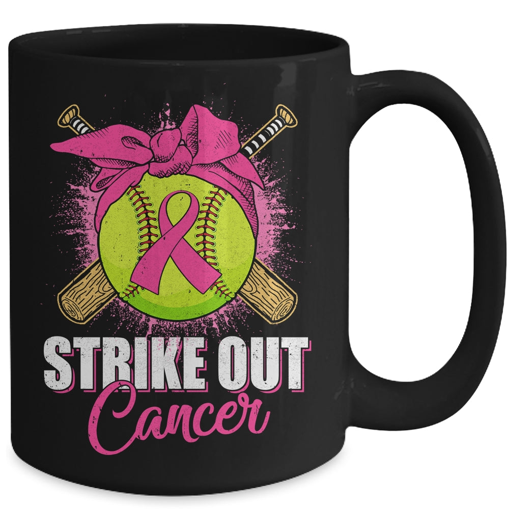 Strike Out Breast Cancer Awareness Softball Pink Ribbon Mug | siriusteestore