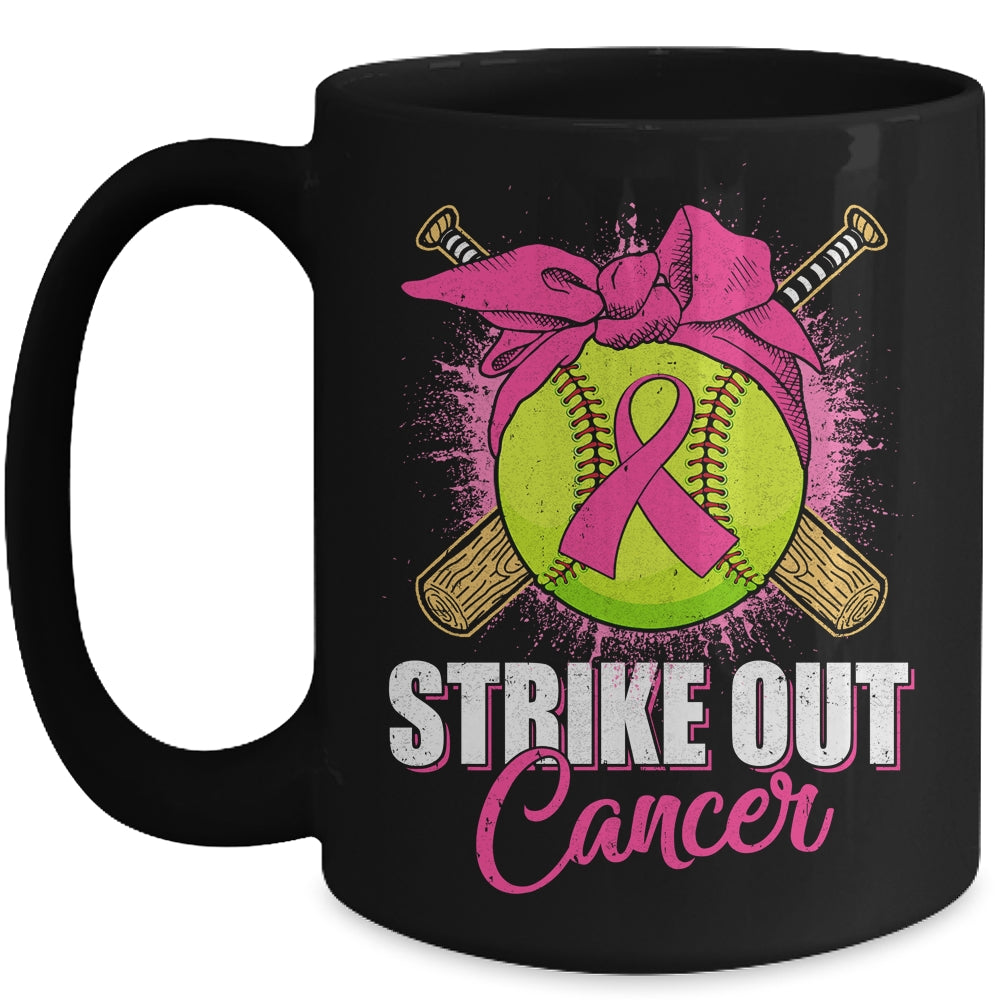Strike Out Breast Cancer Awareness Softball Pink Ribbon Mug | siriusteestore