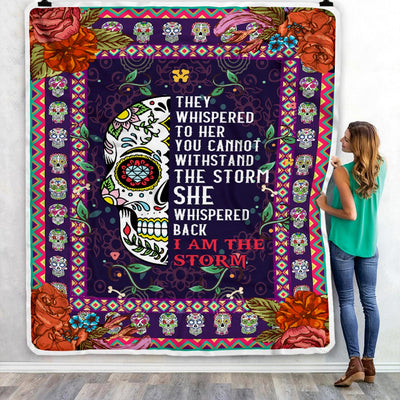 Sugar Candy Skull I Am The Storm Blanket Mexican Mexico Girls Women Birthday Christmas Fleece Blanket | siriusteestore