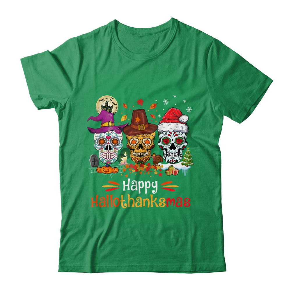 Sugar Skull Hallothanksmas Halloween Thanksgiving Christmas Shirt & Sweatshirt | siriusteestore