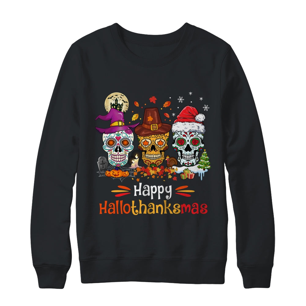 Sugar Skull Hallothanksmas Halloween Thanksgiving Christmas Shirt & Sweatshirt | siriusteestore