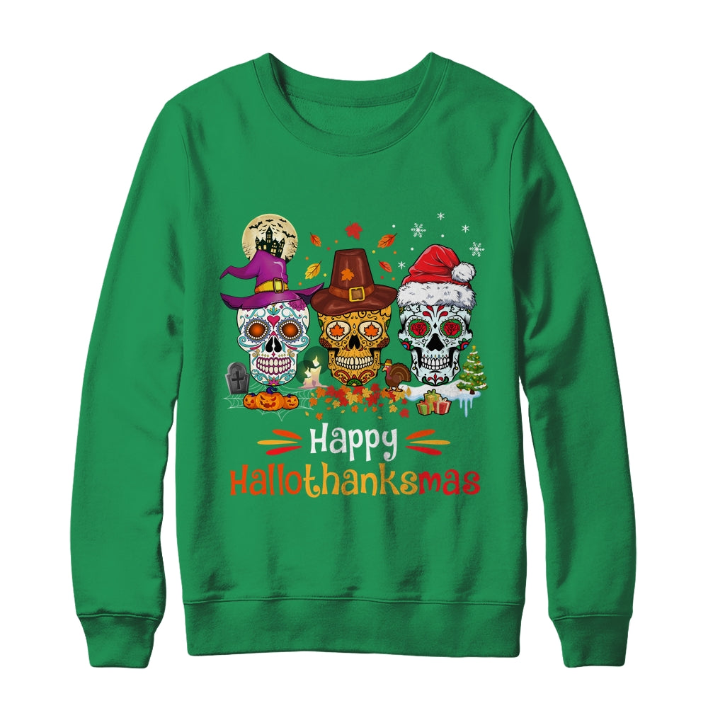 Sugar Skull Hallothanksmas Halloween Thanksgiving Christmas Shirt & Sweatshirt | siriusteestore