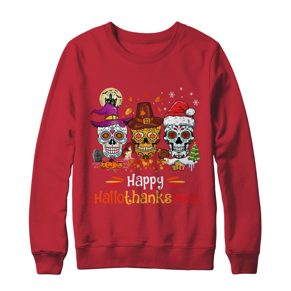 Sugar Skull Hallothanksmas Halloween Thanksgiving Christmas Shirt & Sweatshirt | siriusteestore