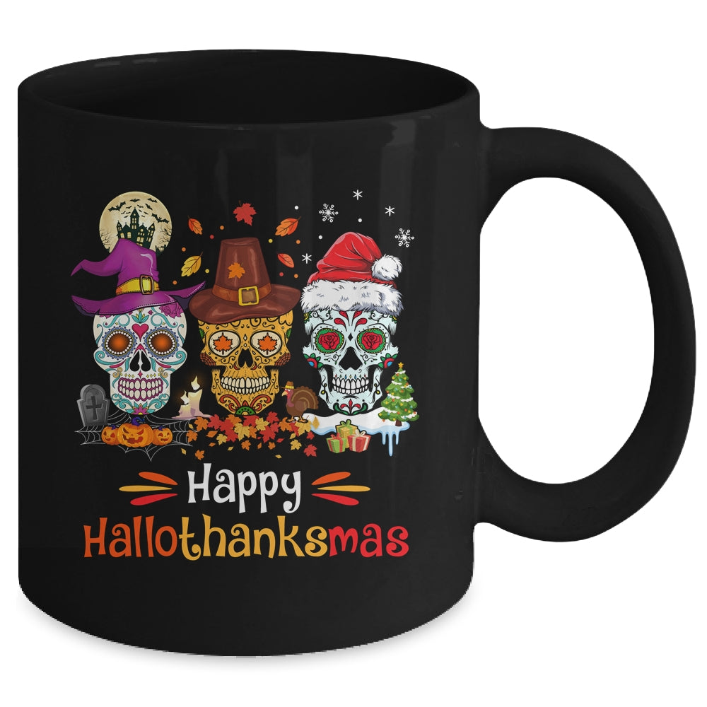 Sugar Skull Hallothanksmas Halloween Thanksgiving Christmas Mug | siriusteestore