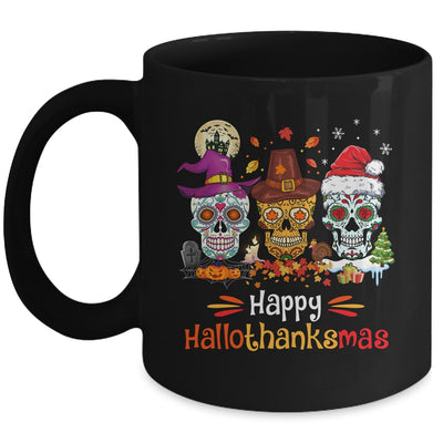 Sugar Skull Hallothanksmas Halloween Thanksgiving Christmas Mug | siriusteestore