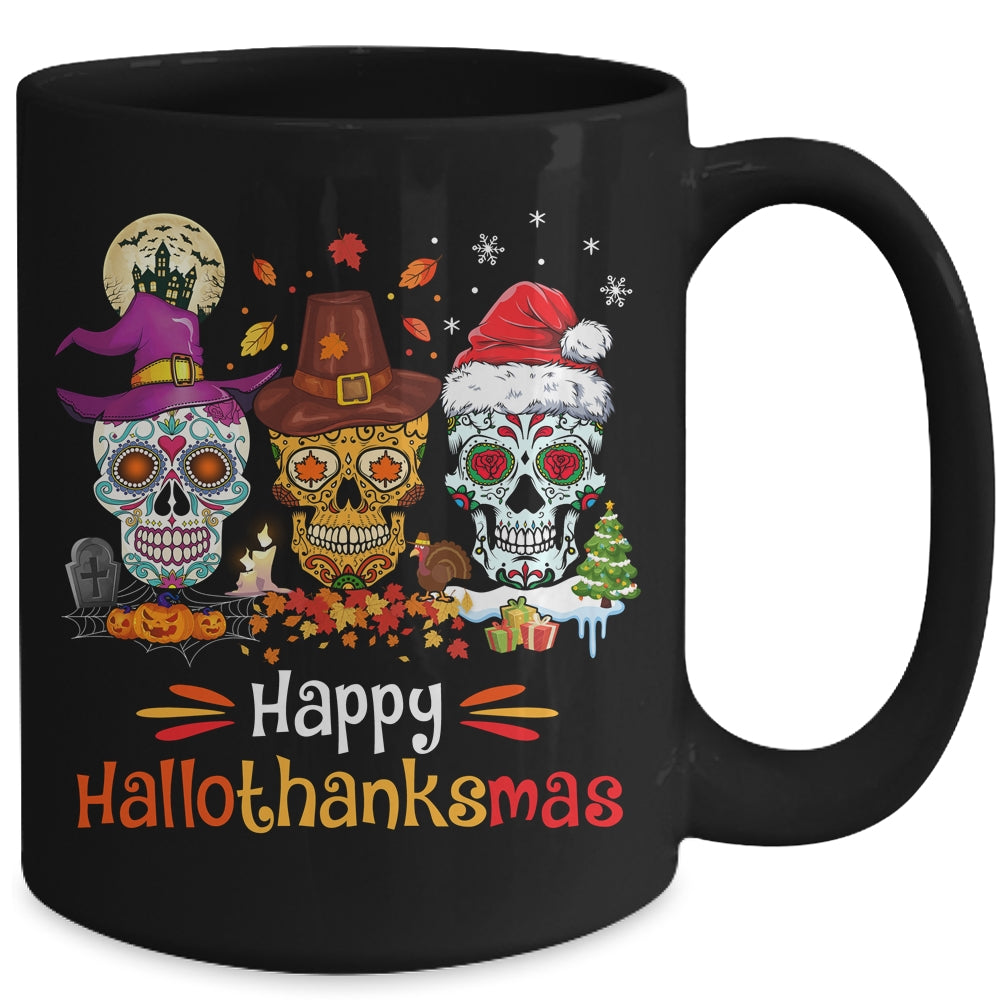 Sugar Skull Hallothanksmas Halloween Thanksgiving Christmas Mug | siriusteestore