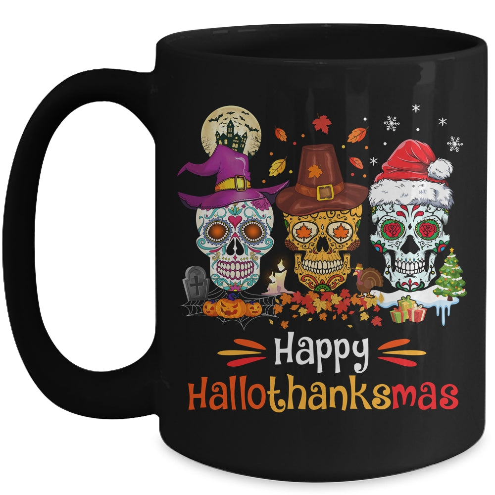 Sugar Skull Hallothanksmas Halloween Thanksgiving Christmas Mug | siriusteestore