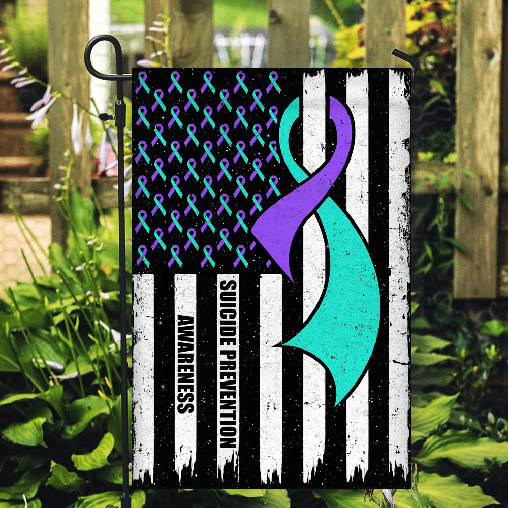 Suicide Prevention Awareness America Flag Teal And Purple Ribbon | siriusteestore