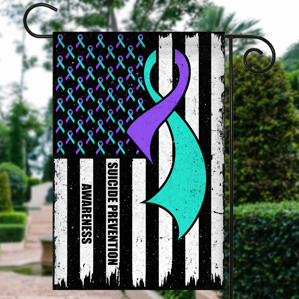Suicide Prevention Awareness America Flag Teal And Purple Ribbon | siriusteestore