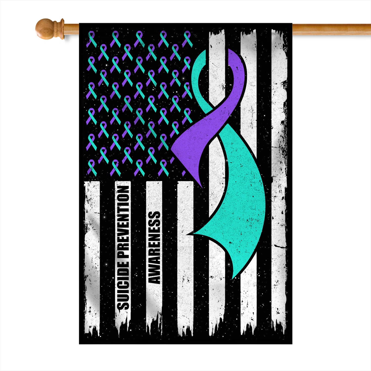 Suicide Prevention Awareness America Flag Teal And Purple Ribbon | siriusteestore