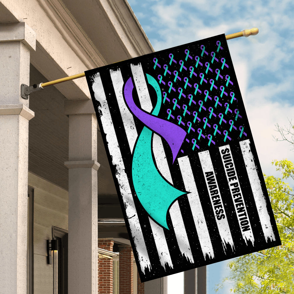 Suicide Prevention Awareness America Flag Teal And Purple Ribbon | siriusteestore