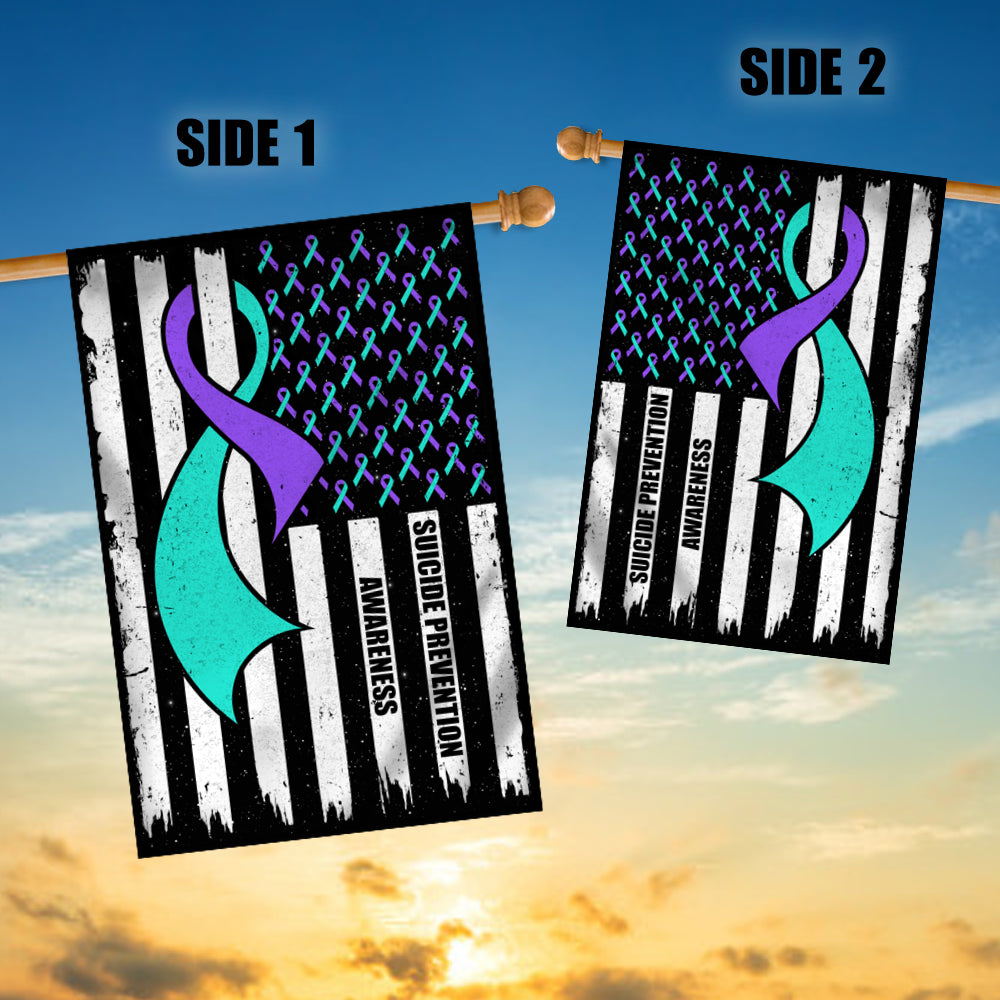 Suicide Prevention Awareness America Flag Teal And Purple Ribbon | siriusteestore