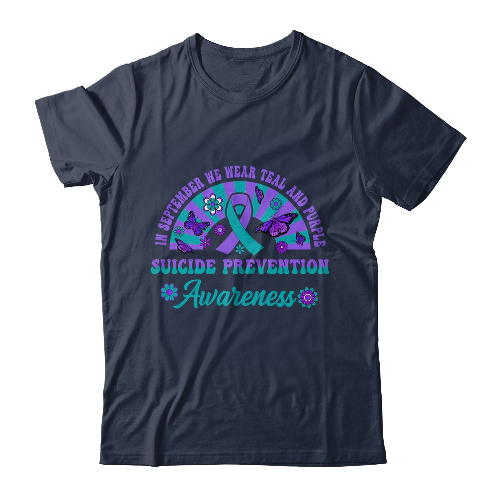 Suicide Prevention In September We Wear Teal And Purple Groovy Shirt & Hoodie | siriusteestore