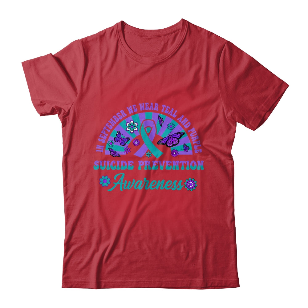 Suicide Prevention In September We Wear Teal And Purple Groovy Shirt & Hoodie | siriusteestore
