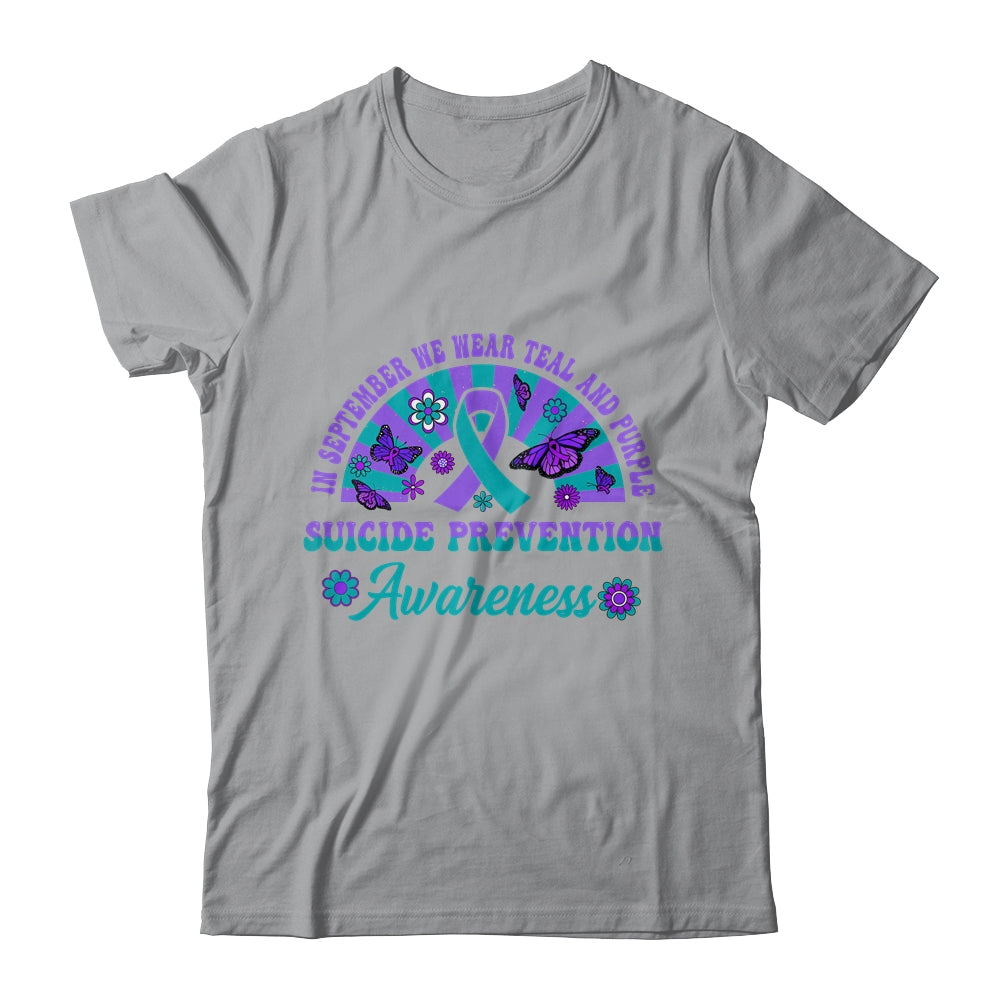 Suicide Prevention In September We Wear Teal And Purple Groovy Shirt & Hoodie | siriusteestore