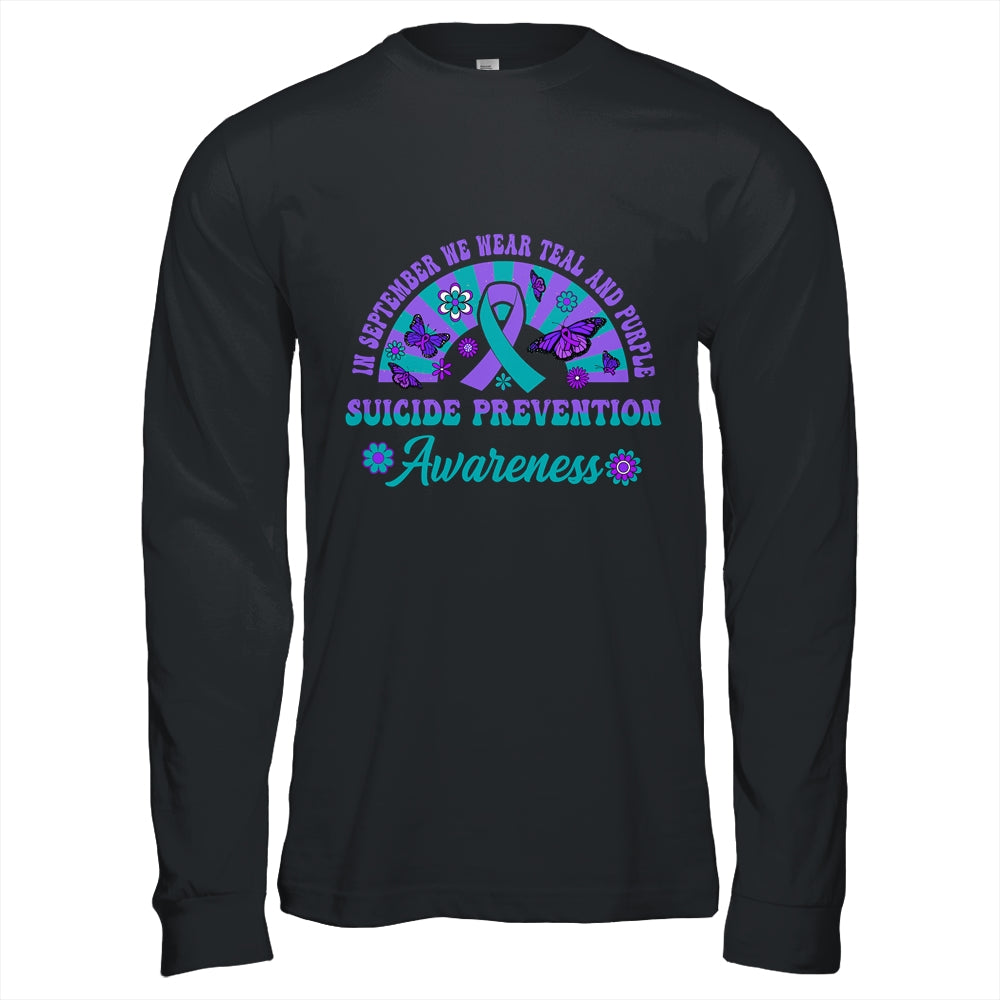 Suicide Prevention In September We Wear Teal And Purple Groovy Shirt & Hoodie | siriusteestore