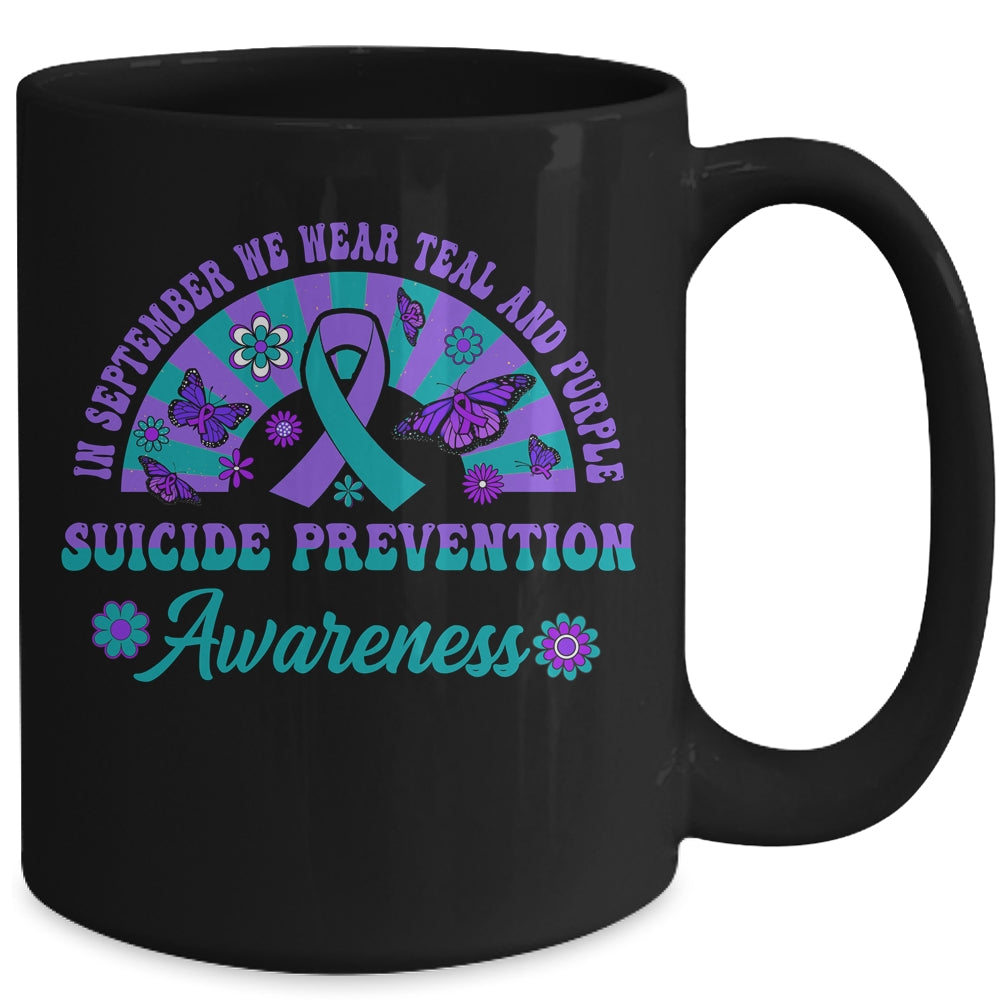 Suicide Prevention In September We Wear Teal And Purple Groovy Mug | siriusteestore