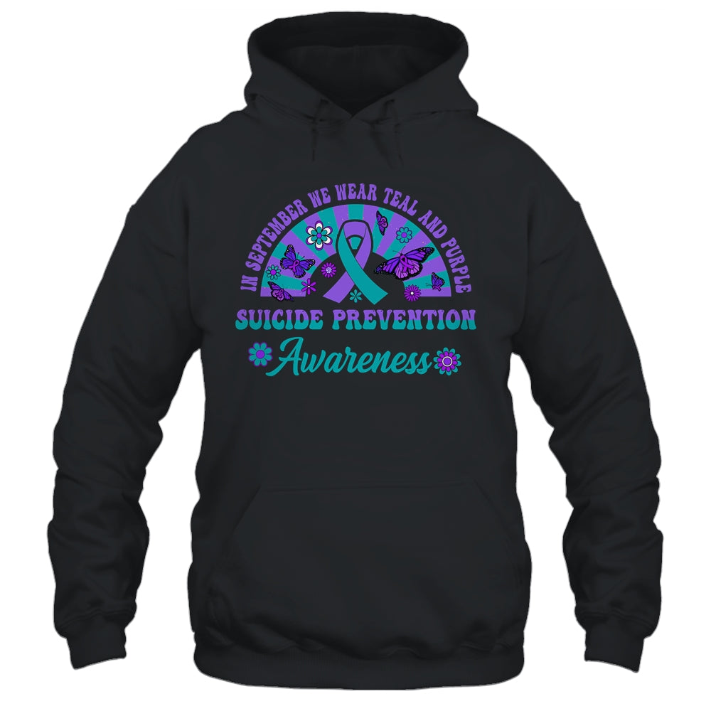 Suicide Prevention In September We Wear Teal And Purple Groovy Shirt & Hoodie | siriusteestore