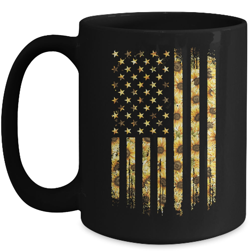 Sunflower American Flag Funny Graphic Summer Vacation Mug | siriusteestore