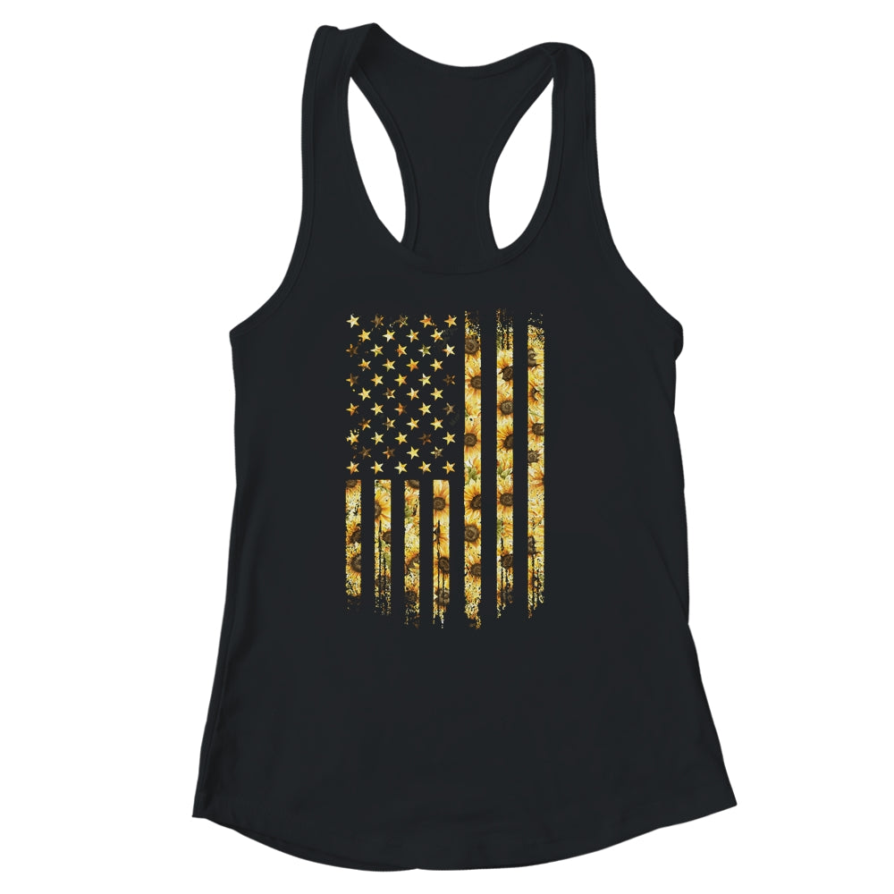 Sunflower American Flag Funny Graphic Summer Vacation Shirt & Tank Top | siriusteestore