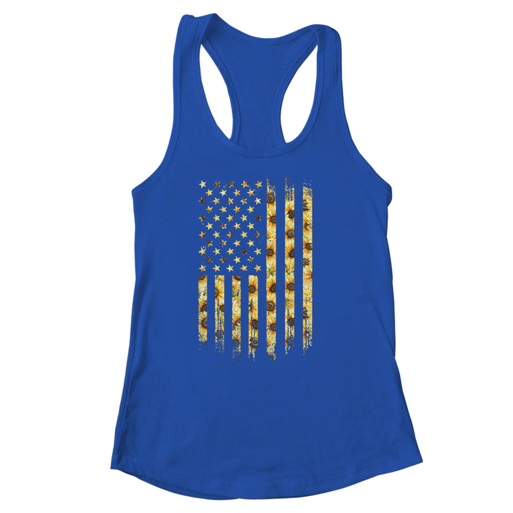 Sunflower American Flag Funny Graphic Summer Vacation Shirt & Tank Top | siriusteestore