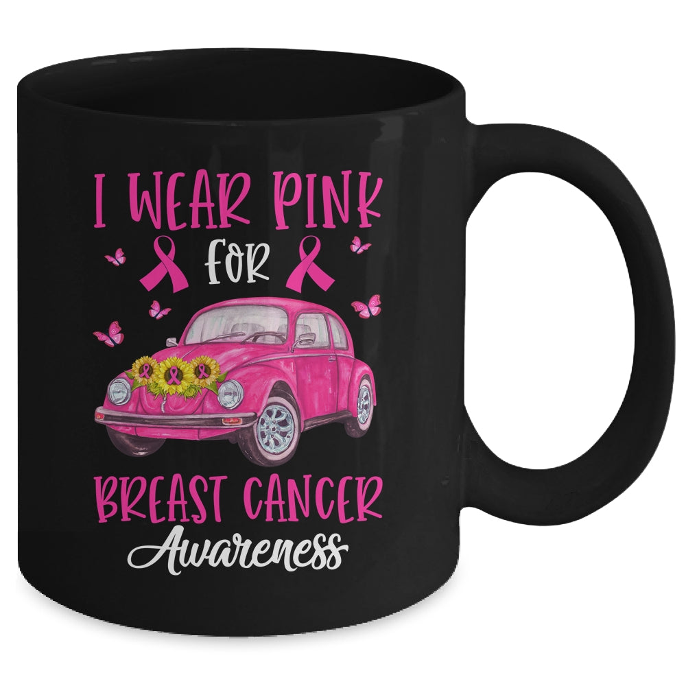 Sunflower Car I Wear Pink For Breast Cancer Awareness Mug | siriusteestore