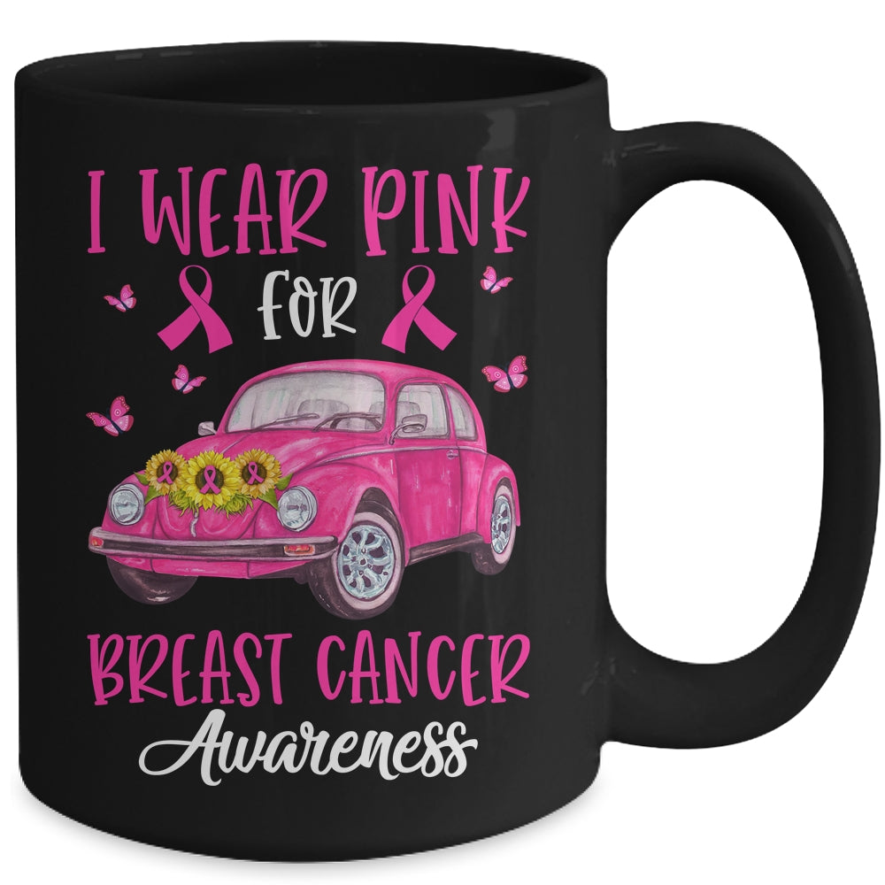 Sunflower Car I Wear Pink For Breast Cancer Awareness Mug | siriusteestore
