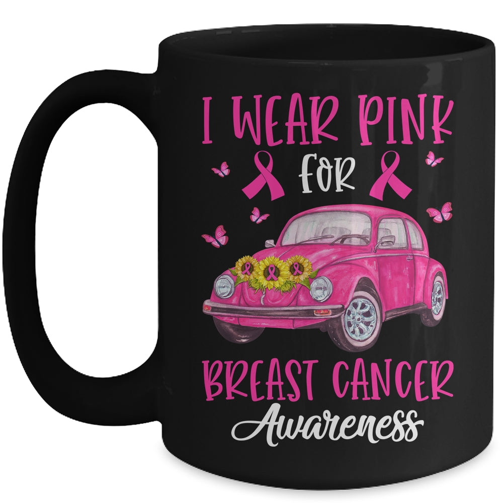 Sunflower Car I Wear Pink For Breast Cancer Awareness Mug | siriusteestore