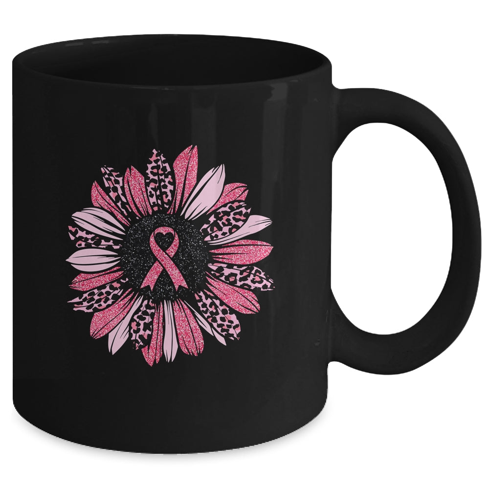 Sunflower Pink Breast Cancer Awareness Women Warrior Mug | siriusteestore