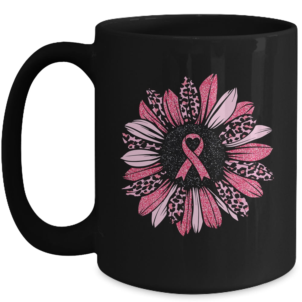 Sunflower Pink Breast Cancer Awareness Women Warrior Mug | siriusteestore