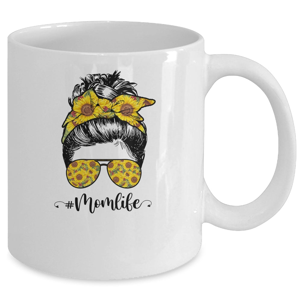 Sunflowers Mom Life Messy Bun Hair Sunglasses Mother's Day Mug | siriusteestore