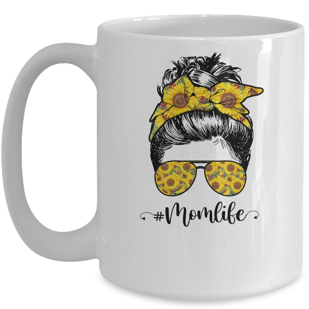 Sunflowers Mom Life Messy Bun Hair Sunglasses Mother's Day Mug | siriusteestore