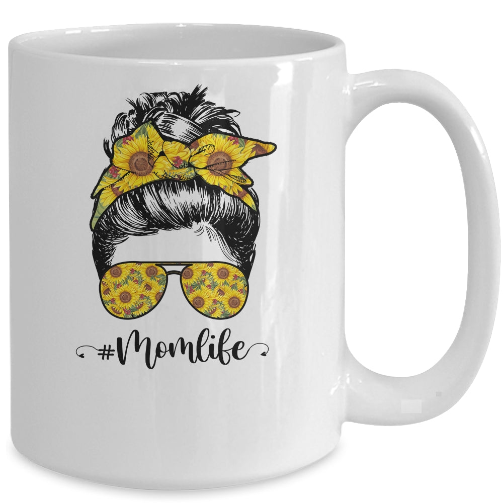 Sunflowers Mom Life Messy Bun Hair Sunglasses Mother's Day Mug | siriusteestore