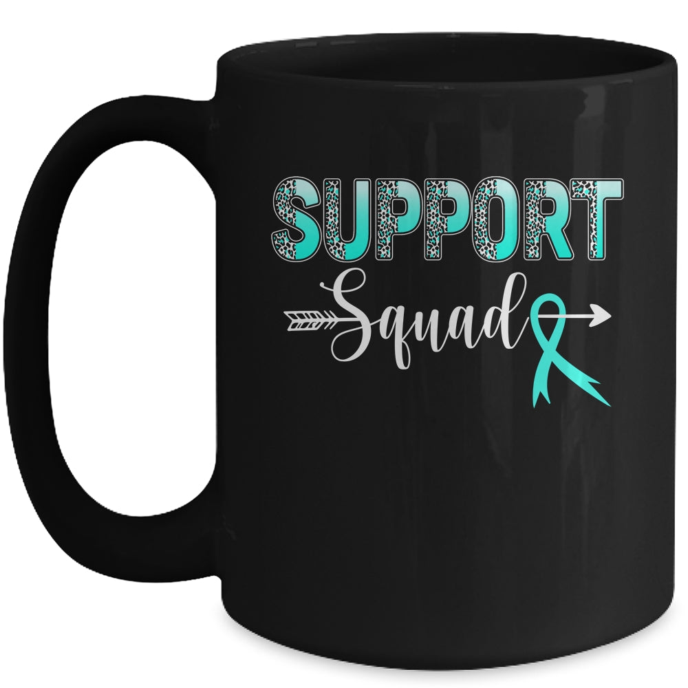 Support Squad Leopard Teal Warrior Ovarian Cancer Awareness Mug | siriusteestore